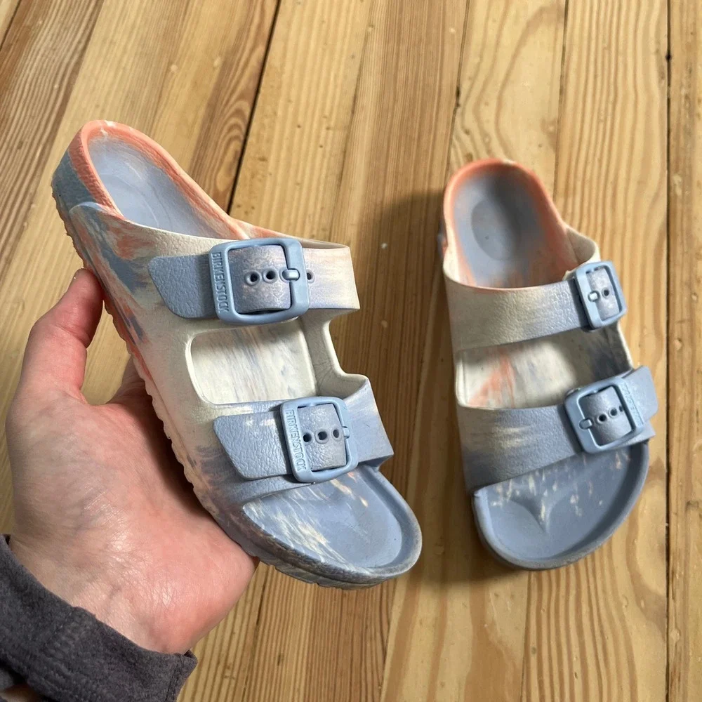 Birkenstock Arizona EVA Kids Sandals Blue Coral White Marbled Swirl Size 32 1 US